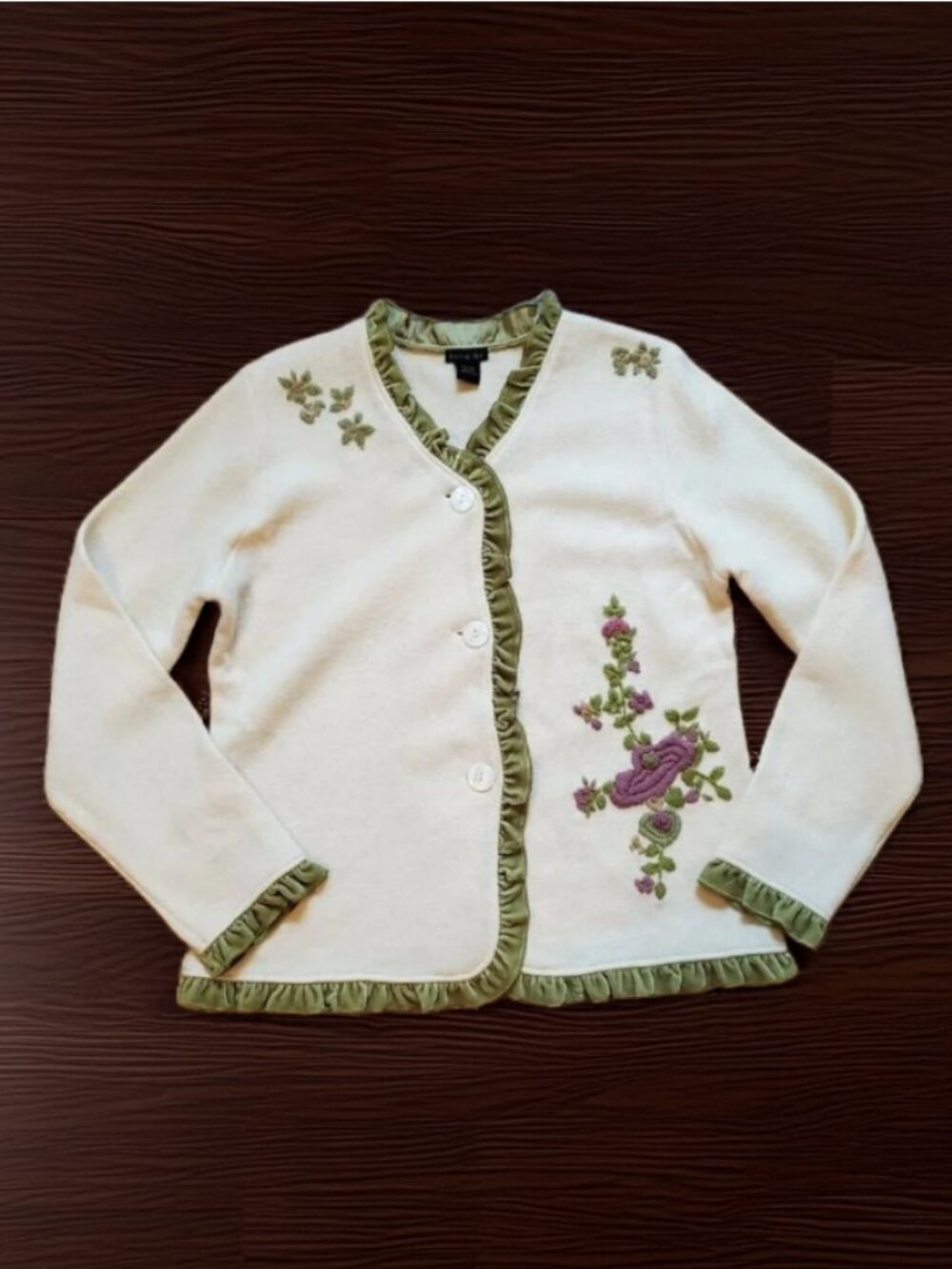 NWT Vintage Tally Ho Embroidered Wool Cardigan Size XL